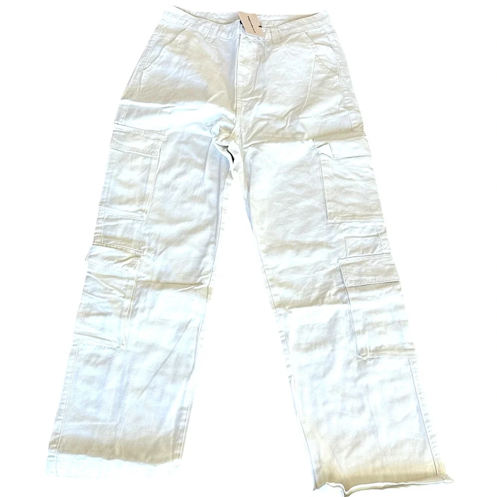 Superdown White Cargo Pants LARGE Baggy Wide Leg Streetwear Revolve $88 NEW - Picture 5 of 9